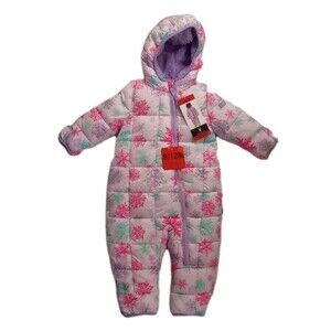 NWT Spyder Hooded Purple Snowflake Snowsuit sz9-12M Girls Fold Over Mittens/Feet